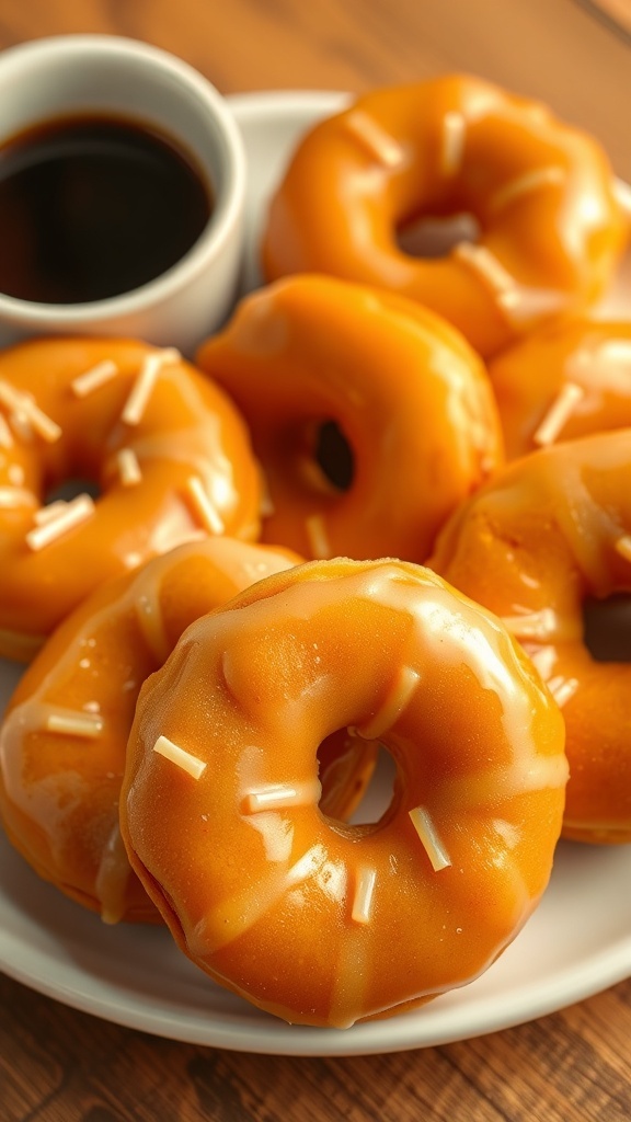 Classic Glazed Donut Recipe A plate of classic glazed donuts with sprinkles and a cup of coffee.